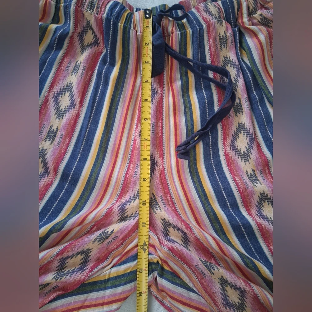 Coldwater Creek Southwest Terra Stripe Rayon Pants Wide Leg Multicolor Pockets L